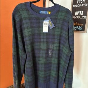 Ralph Lauren Men's Plaid Sweater in Green and Blue